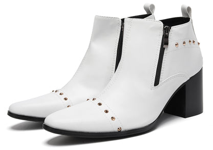 Mens Studded Block Heel Side Zip Rock Causal Dress Ankle Boots