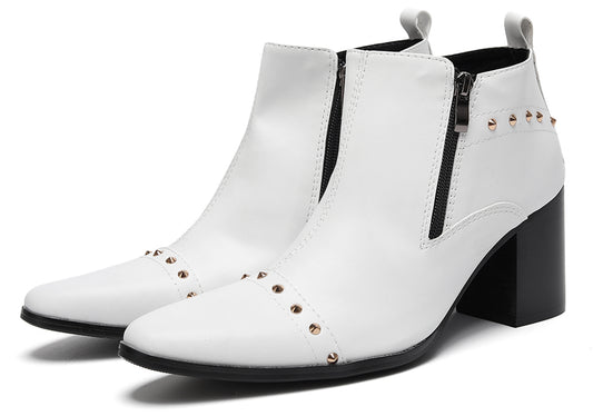 Mens Studded Block Heel Side Zip Rock Causal Dress Ankle Boots