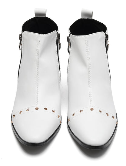 Mens Studded Block Heel Side Zip Rock Causal Dress Ankle Boots