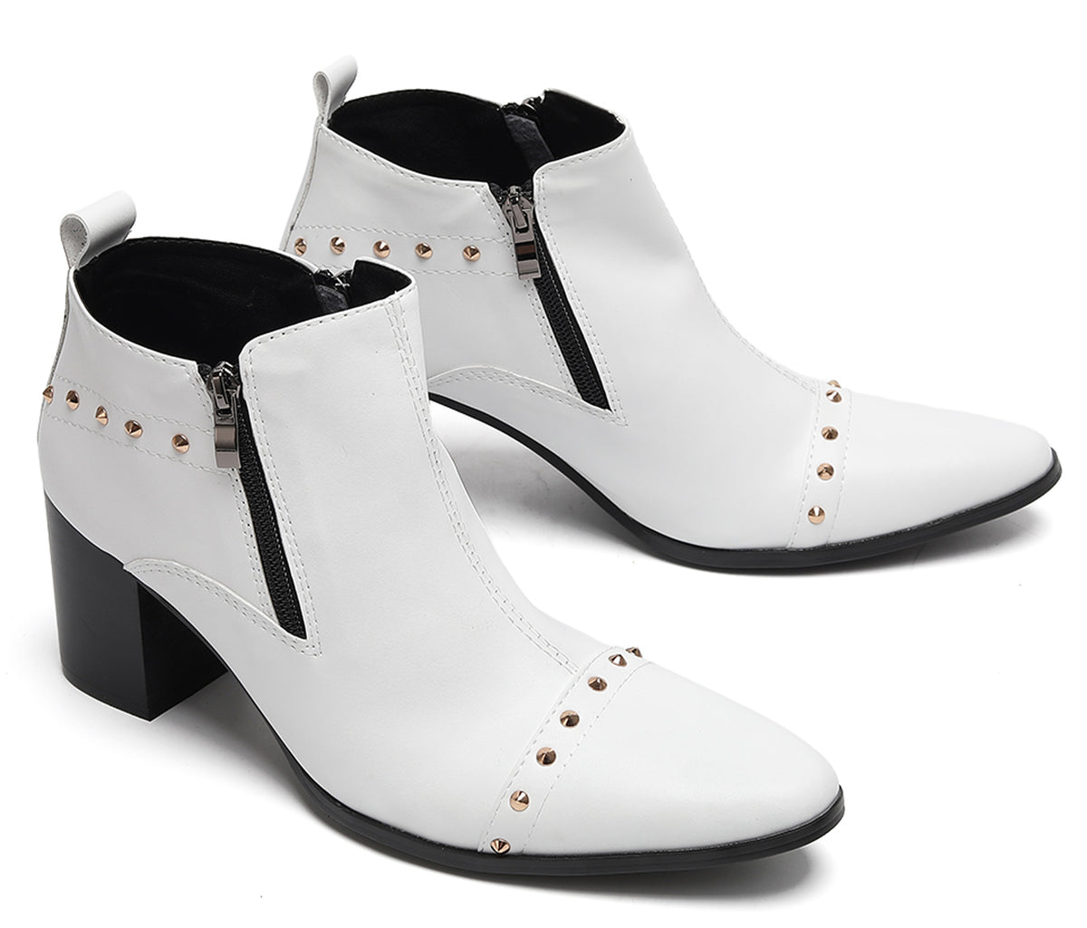Mens Studded Block Heel Side Zip Rock Causal Dress Ankle Boots