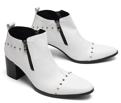 Mens Studded Block Heel Side Zip Rock Causal Dress Ankle Boots