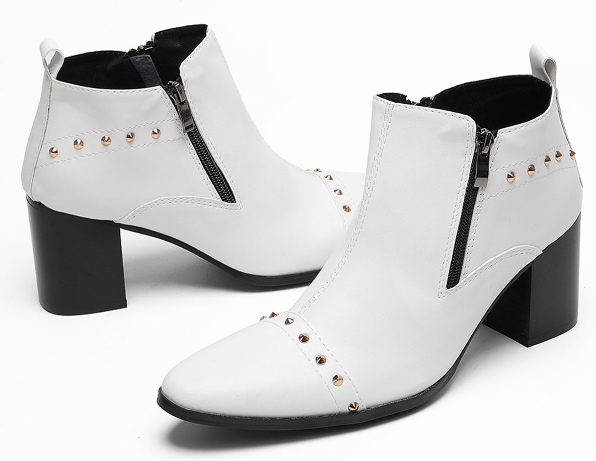 Mens Studded Block Heel Side Zip Rock Causal Dress Ankle Boots