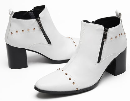 Mens Studded Block Heel Side Zip Rock Causal Dress Ankle Boots