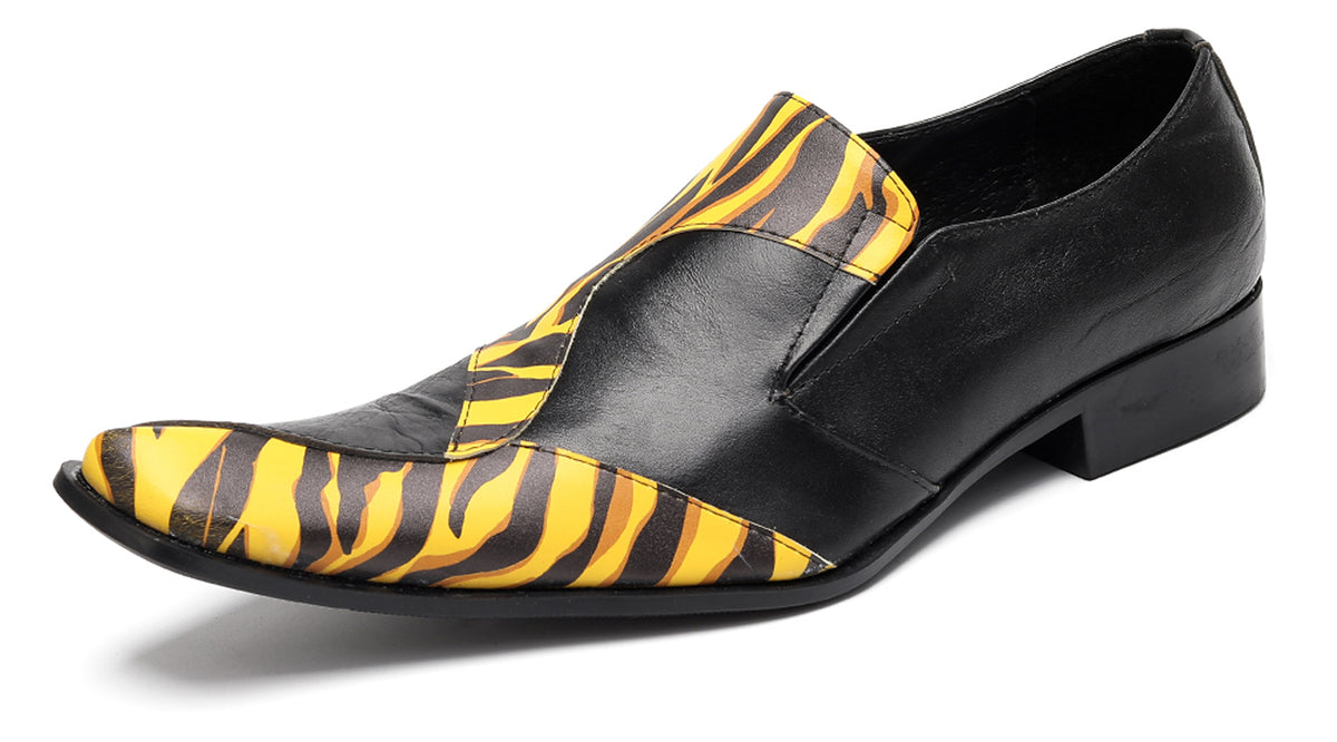 Mens Tiger Print Slip-On Dress Casual Bold Leather Loafers