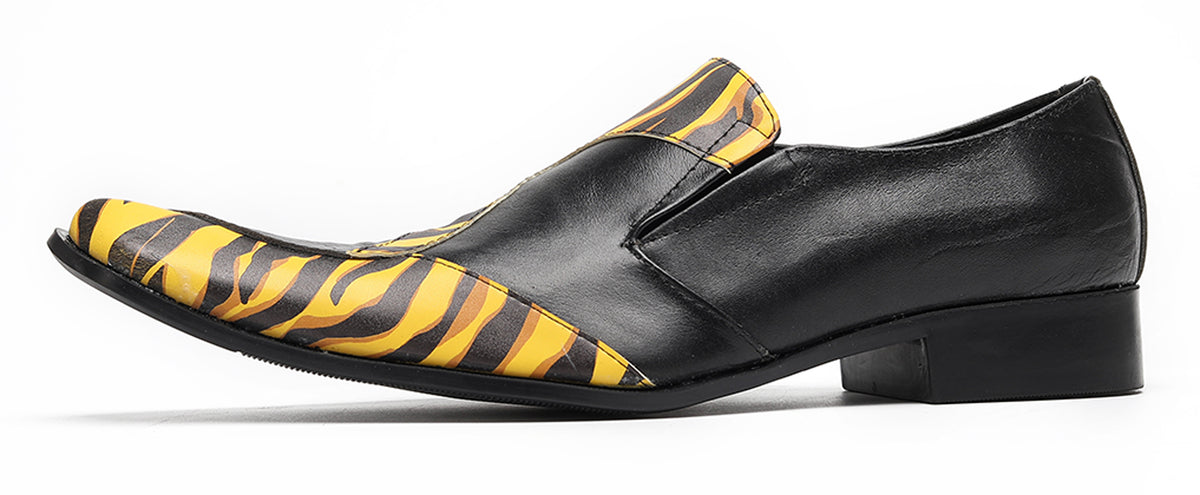 Mens Tiger Print Slip-On Dress Casual Bold Leather Loafers