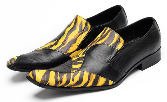 Mens Tiger Print Slip-On Dress Casual Bold Leather Loafers
