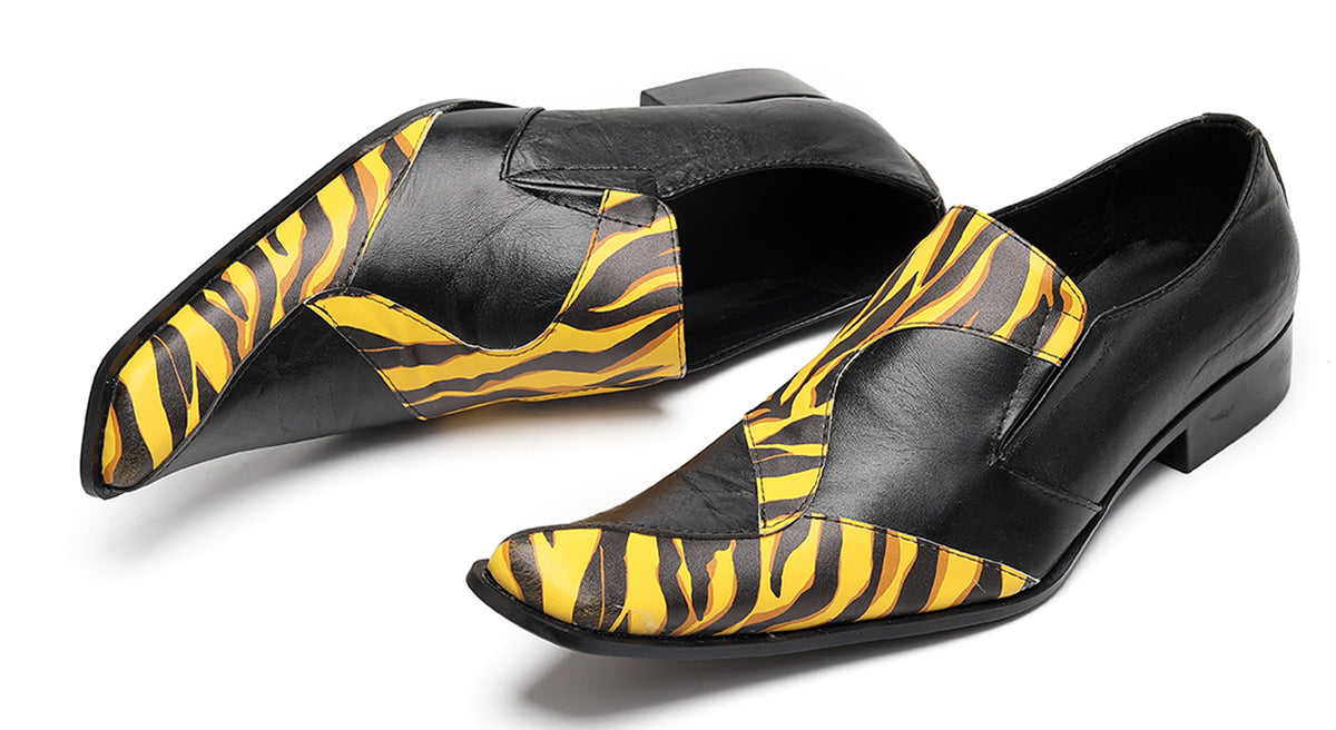 Mens Tiger Print Slip-On Dress Casual Bold Leather Loafers