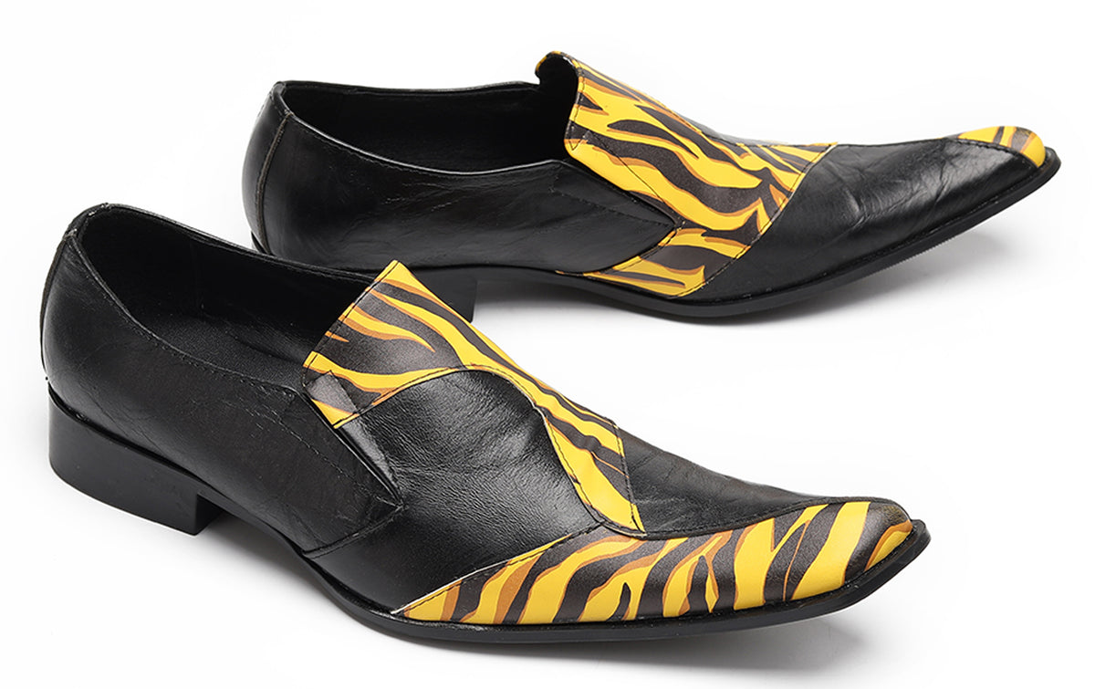 Mens Tiger Print Slip-On Dress Casual Bold Leather Loafers