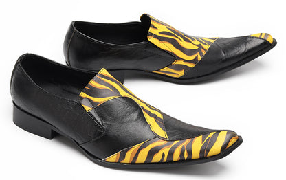 Mens Tiger Print Slip-On Dress Casual Bold Leather Loafers
