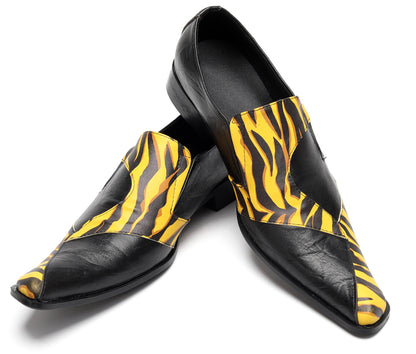 Mens Tiger Print Slip-On Dress Casual Bold Leather Loafers
