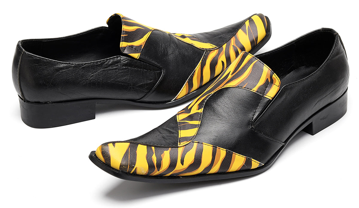 Mens Tiger Print Slip-On Dress Casual Bold Leather Loafers