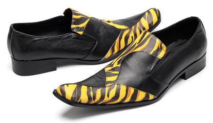Mens Tiger Print Slip-On Dress Casual Bold Leather Loafers