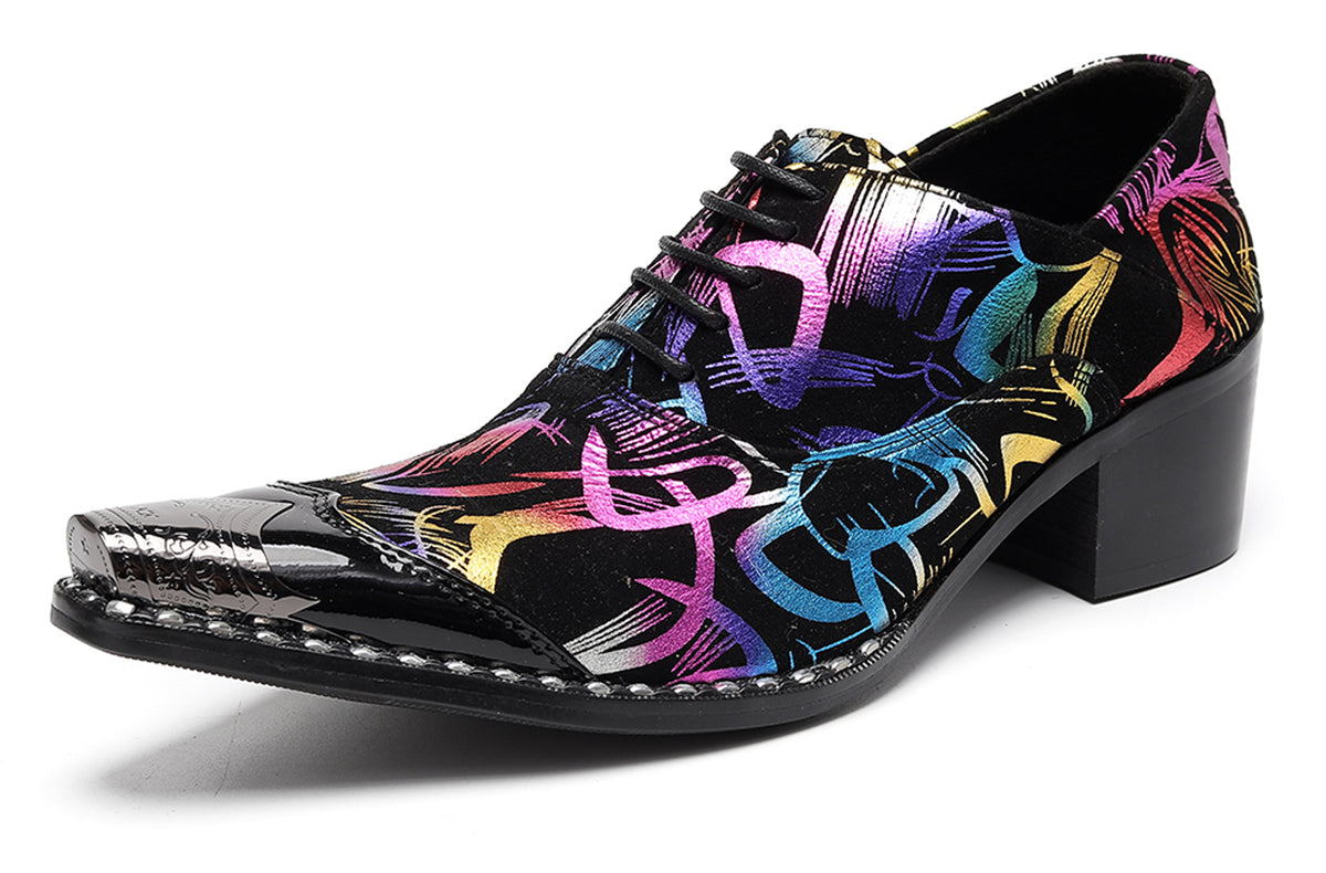 Mens Colorful Pattern Snake Print & Graffiti Design Western Oxfords