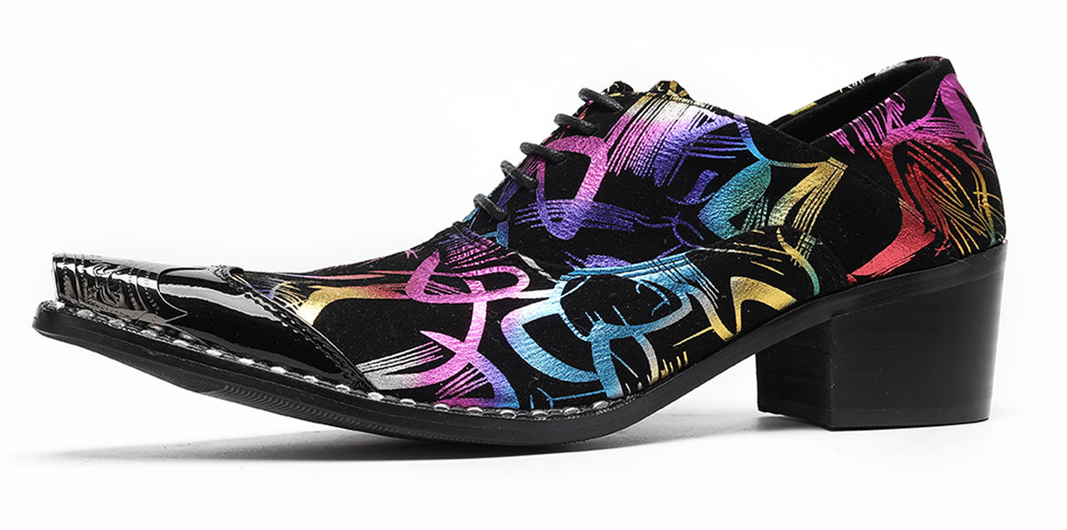 Mens Colorful Pattern Snake Print & Graffiti Design Western Oxfords