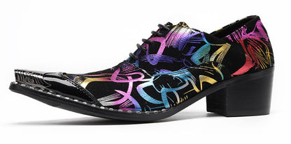 Mens Colorful Pattern Snake Print & Graffiti Design Western Oxfords