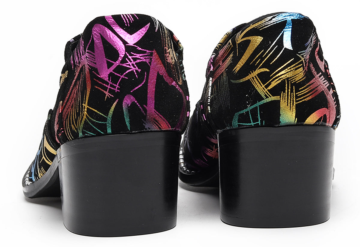 Mens Colorful Pattern Snake Print & Graffiti Design Western Oxfords