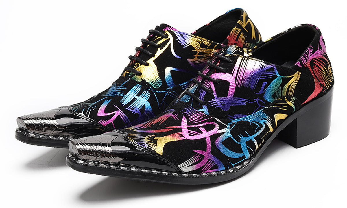 Mens Colorful Pattern Snake Print & Graffiti Design Western Oxfords