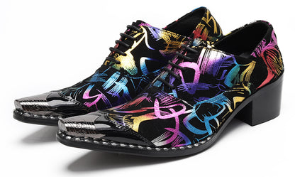 Mens Colorful Pattern Snake Print & Graffiti Design Western Oxfords