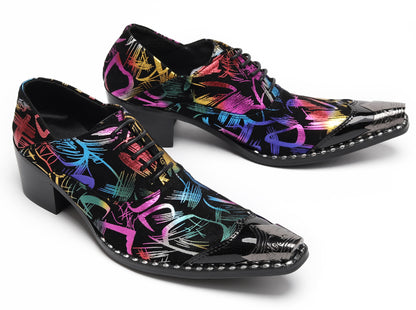 Mens Colorful Pattern Snake Print & Graffiti Design Western Oxfords