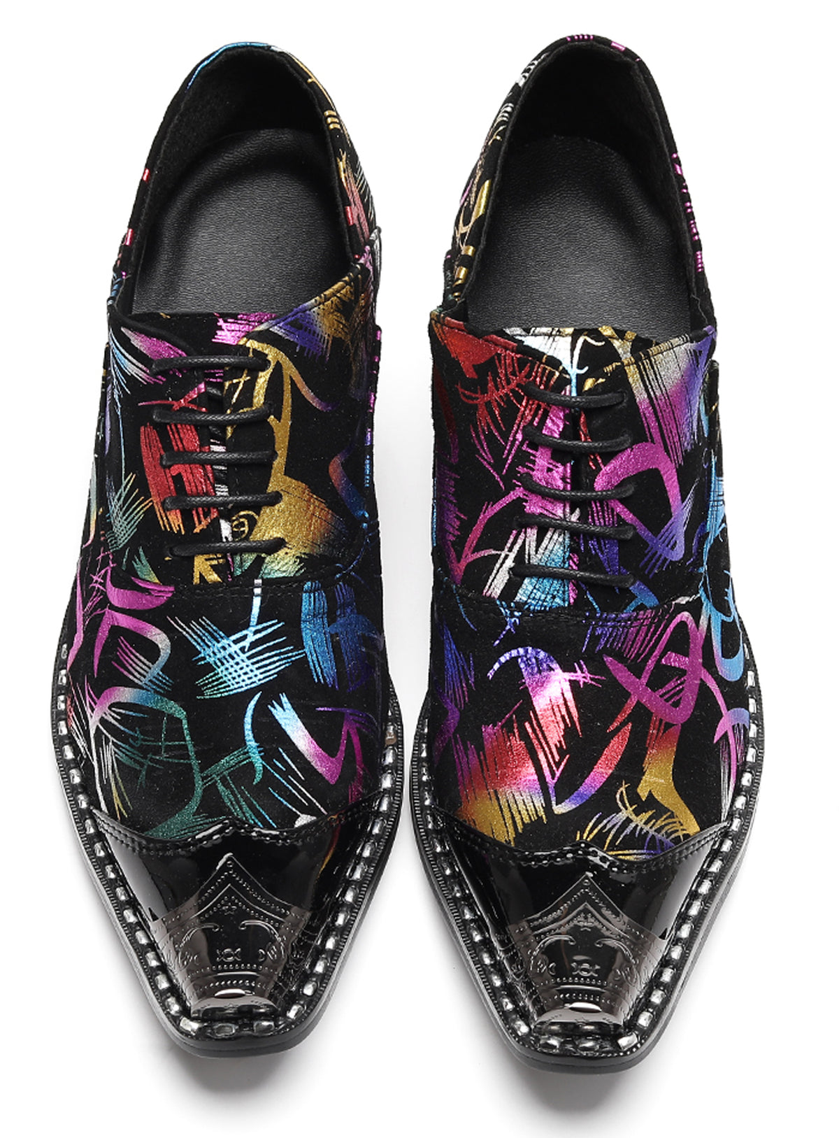 Mens Colorful Pattern Snake Print & Graffiti Design Western Oxfords