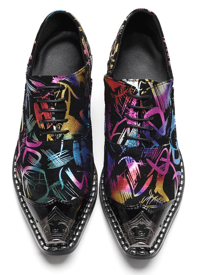 Mens Colorful Pattern Snake Print & Graffiti Design Western Oxfords
