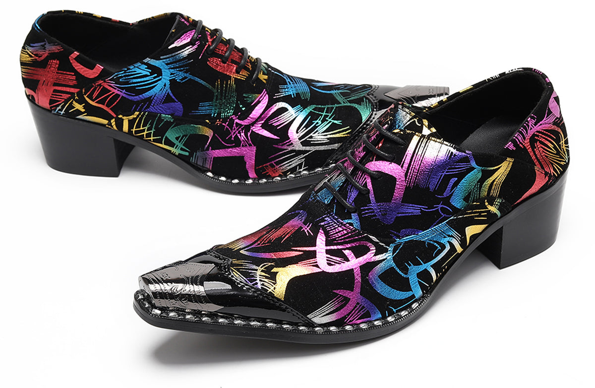 Mens Colorful Pattern Snake Print & Graffiti Design Western Oxfords