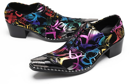 Mens Colorful Pattern Snake Print & Graffiti Design Western Oxfords