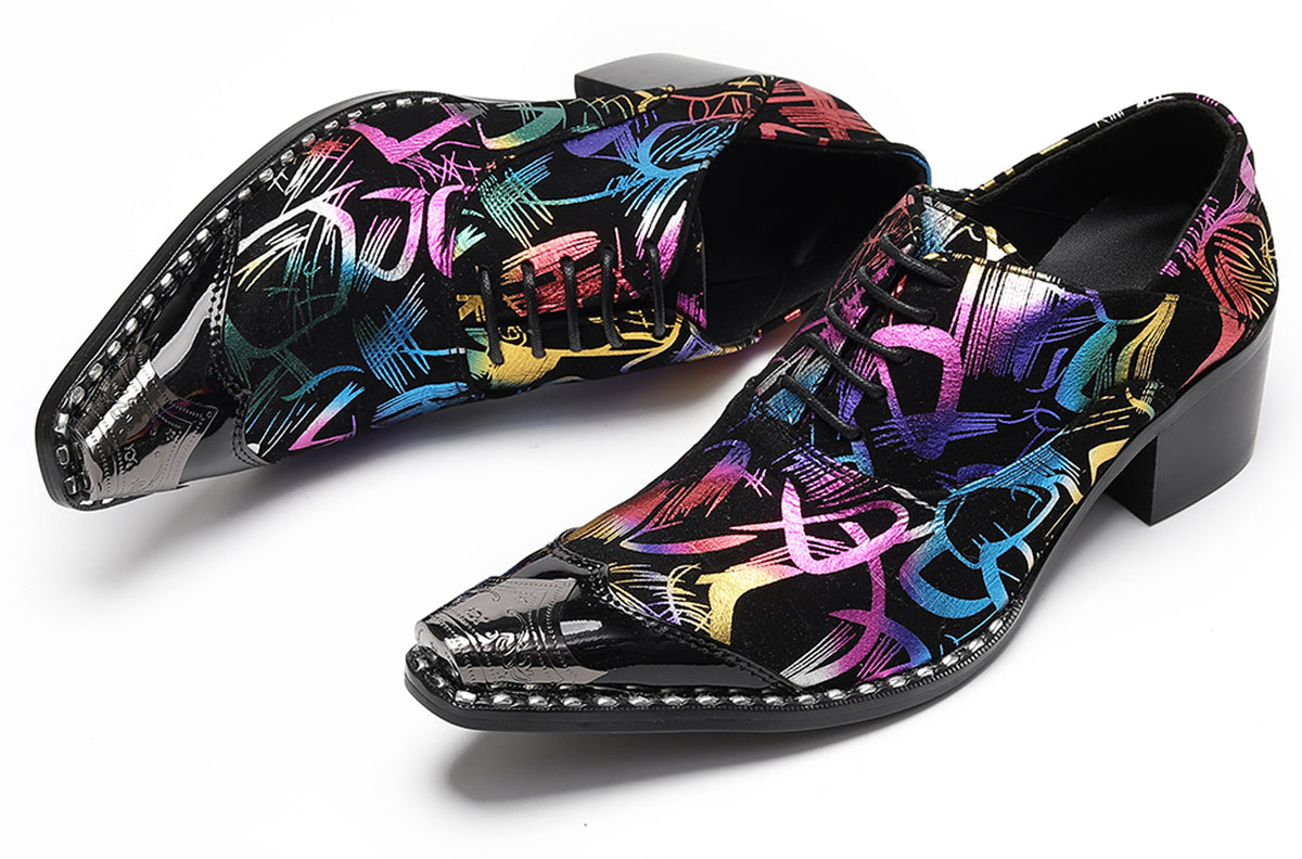 Mens Colorful Pattern Snake Print & Graffiti Design Western Oxfords