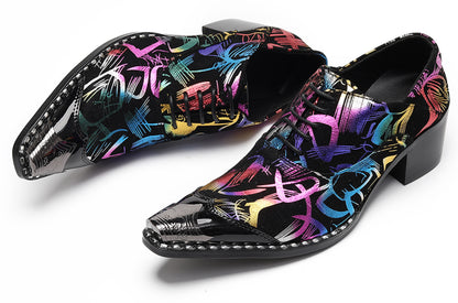 Mens Colorful Pattern Snake Print & Graffiti Design Western Oxfords