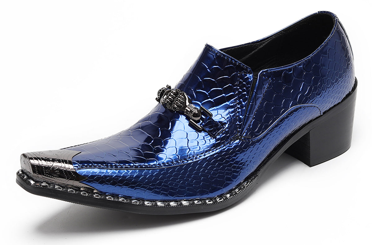 Mens Metal Tip Skull Chain Party Western Loafers