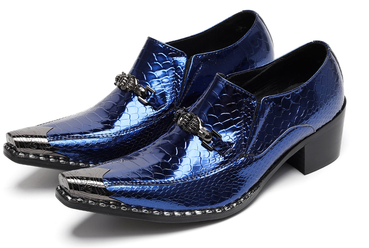 Mens Metal Tip Skull Chain Party Western Loafers