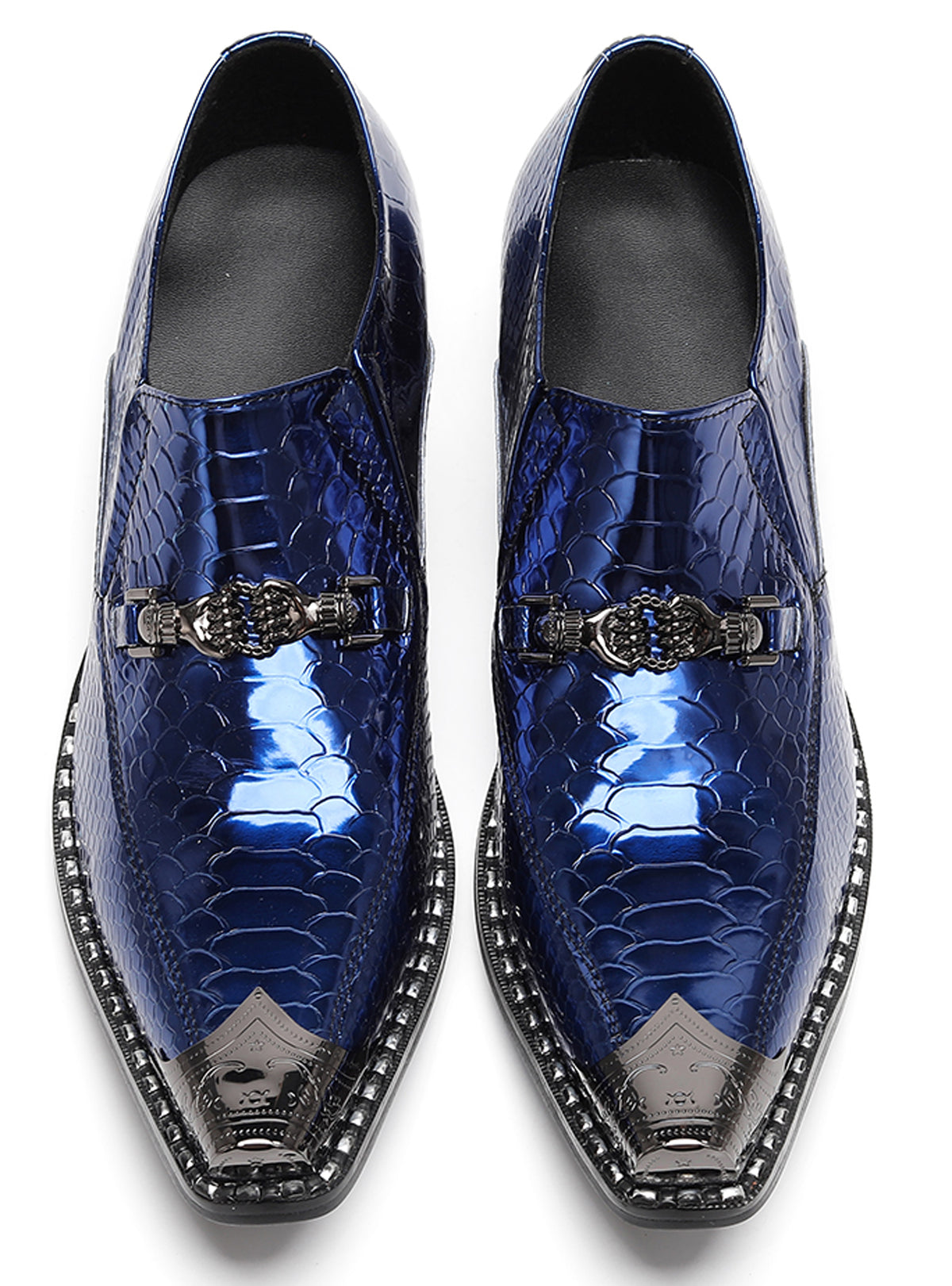 Mens Metal Tip Skull Chain Party Western Loafers
