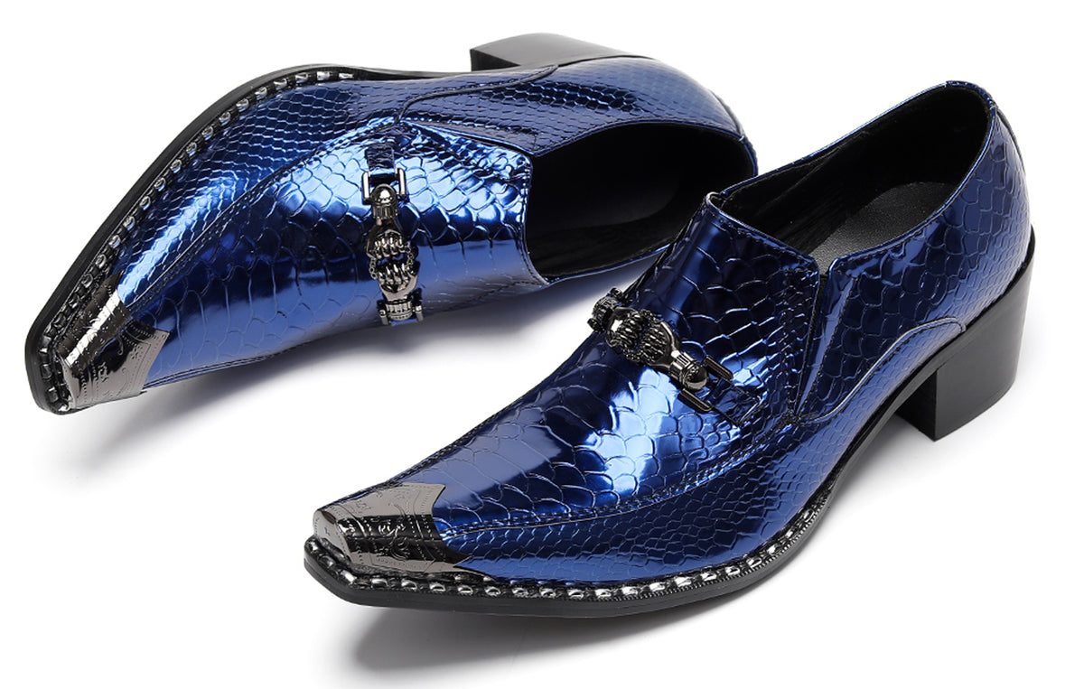 Mens Metal Tip Skull Chain Party Western Loafers