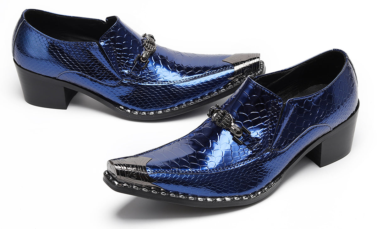Mens Metal Tip Skull Chain Party Western Loafers