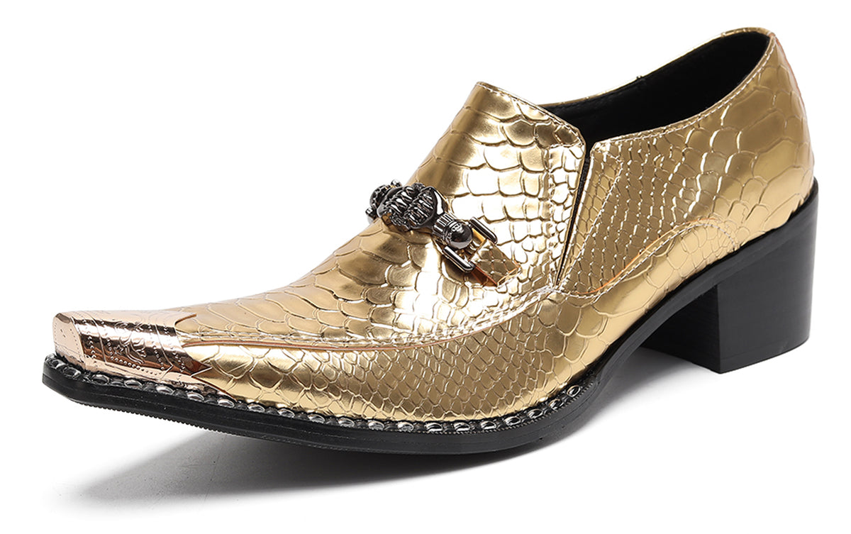 Mens Metal Tip Skull Chain Party Western Loafers