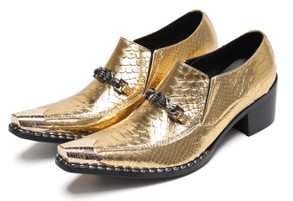 Mens Metal Tip Skull Chain Party Western Loafers