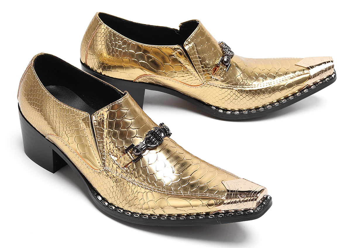 Mens Metal Tip Skull Chain Party Western Loafers