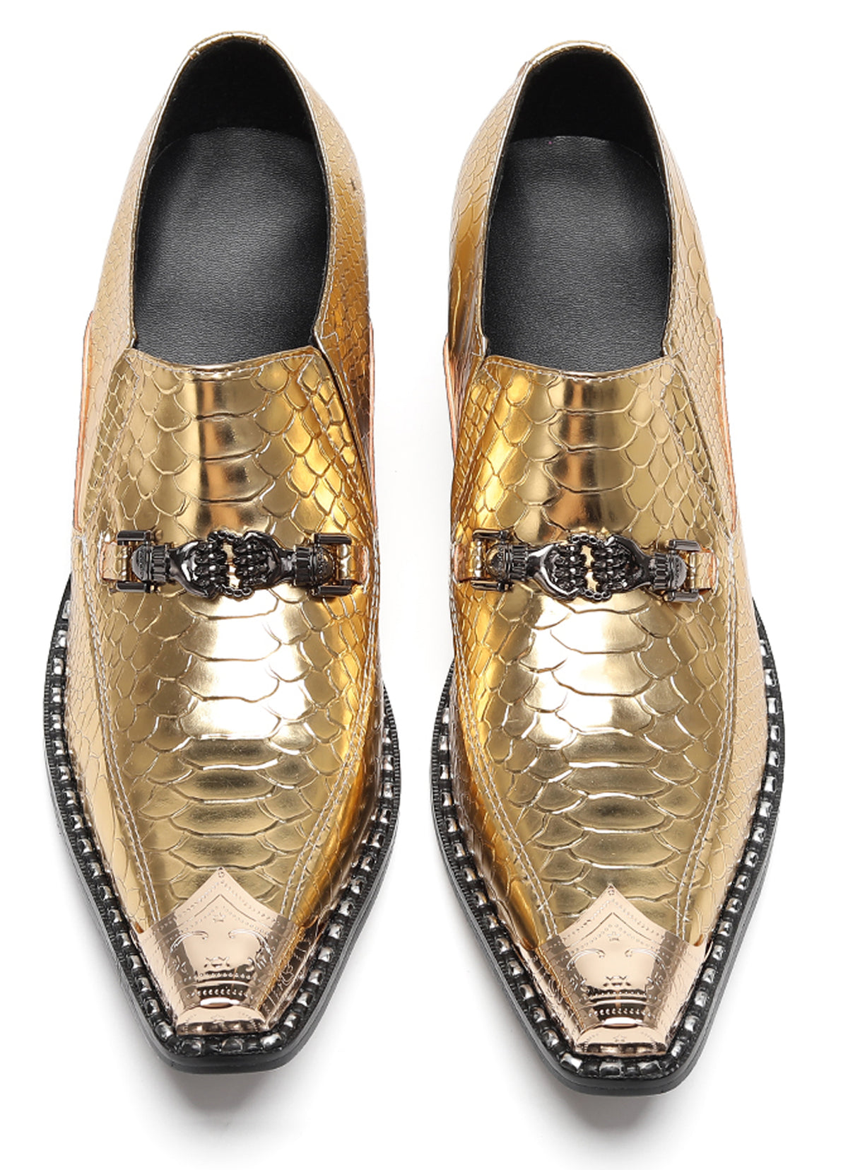 Mens Metal Tip Skull Chain Party Western Loafers