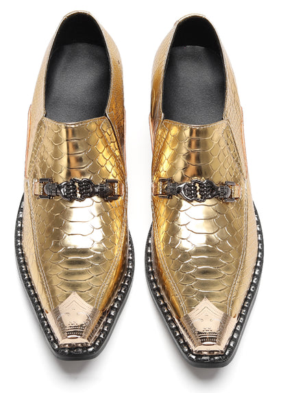 Mens Metal Tip Skull Chain Party Western Loafers