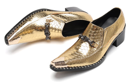 Mens Metal Tip Skull Chain Party Western Loafers