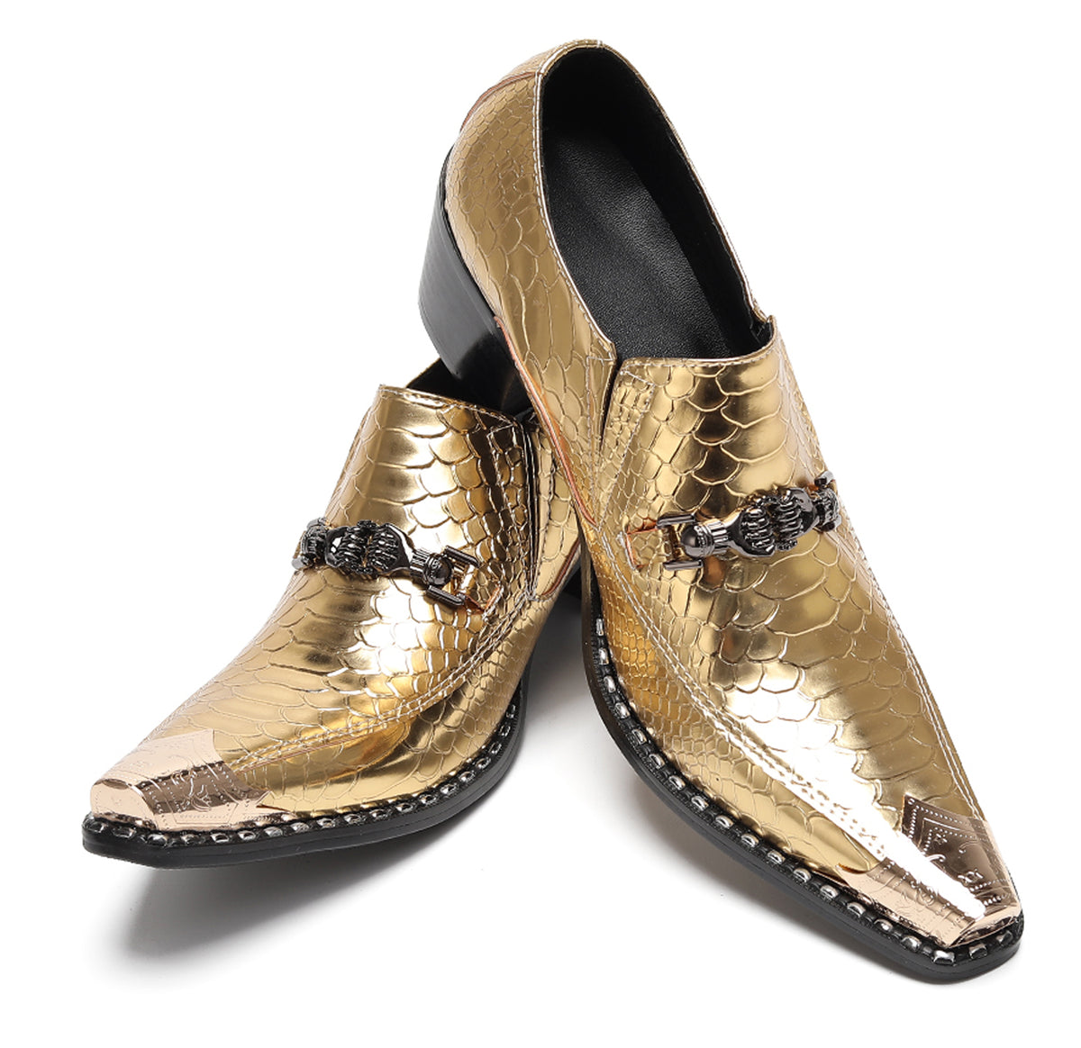 Mens Metal Tip Skull Chain Party Western Loafers