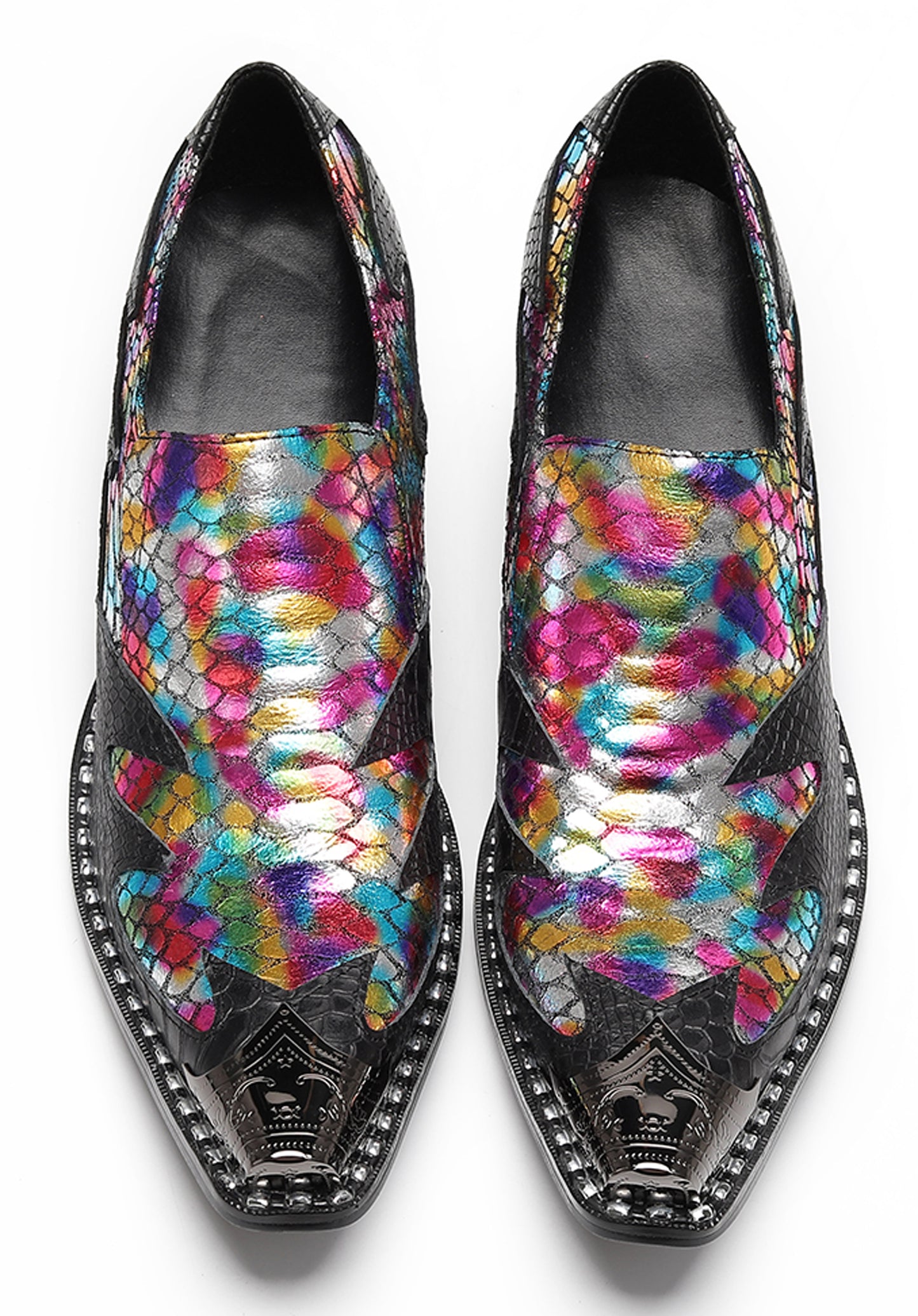 Mens Genuine Leather Two Tone Block Heel Western Loafers