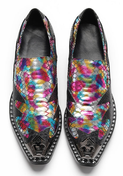 Mens Genuine Leather Two Tone Block Heel Western Loafers