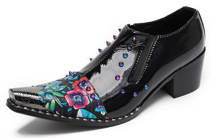 Mens Floral Studded Slip-On Cuban Heel Western Loafers