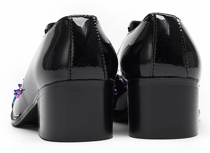 Mens Floral Studded Slip-On Cuban Heel Western Loafers