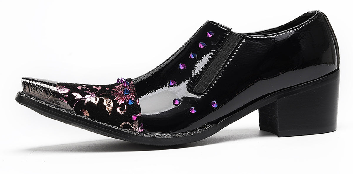 Mens Floral Studded Slip-On Cuban Heel Western Loafers