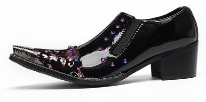 Mens Floral Studded Slip-On Cuban Heel Western Loafers