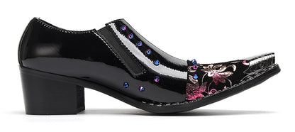 Mens Floral Studded Slip-On Cuban Heel Western Loafers
