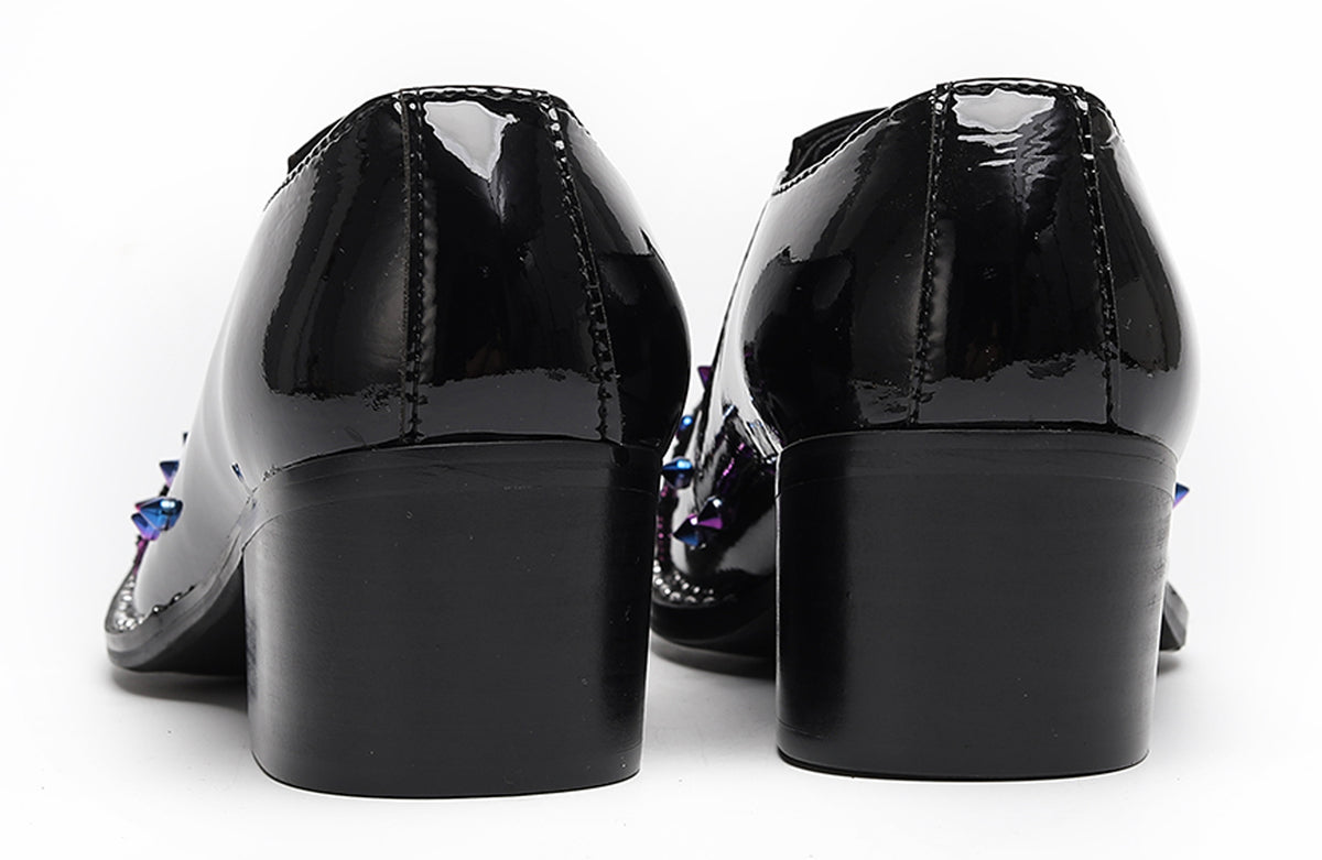 Mens Floral Studded Slip-On Cuban Heel Western Loafers