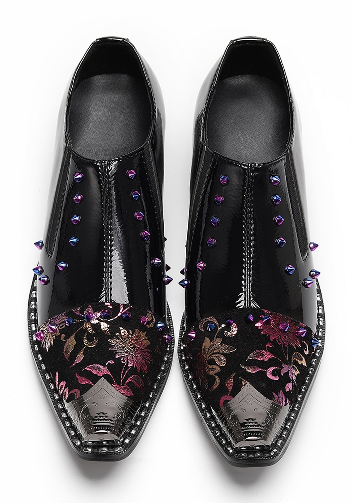 Mens Floral Studded Slip-On Cuban Heel Western Loafers